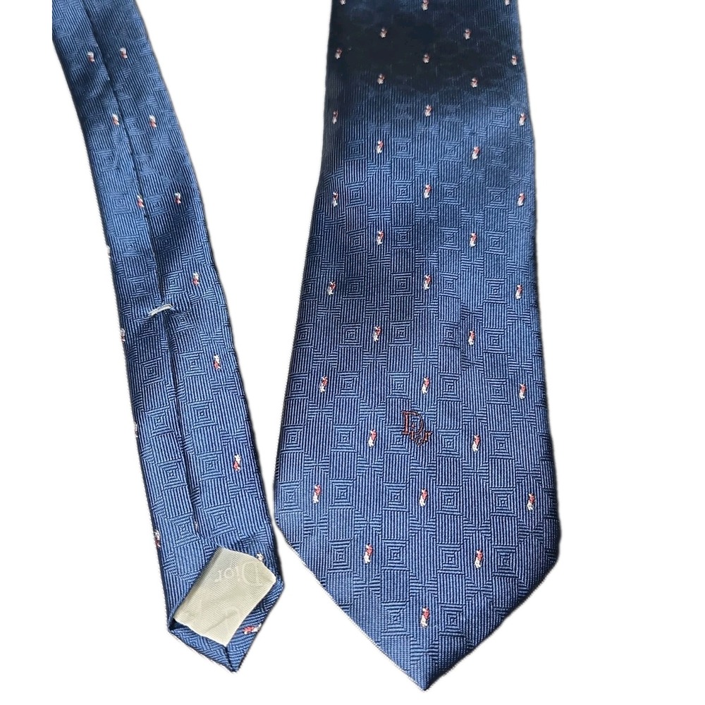 Vtg Christian Dior Tie Mens Blue Geometric Silk Polyester Blend WPL 125 USA Mod